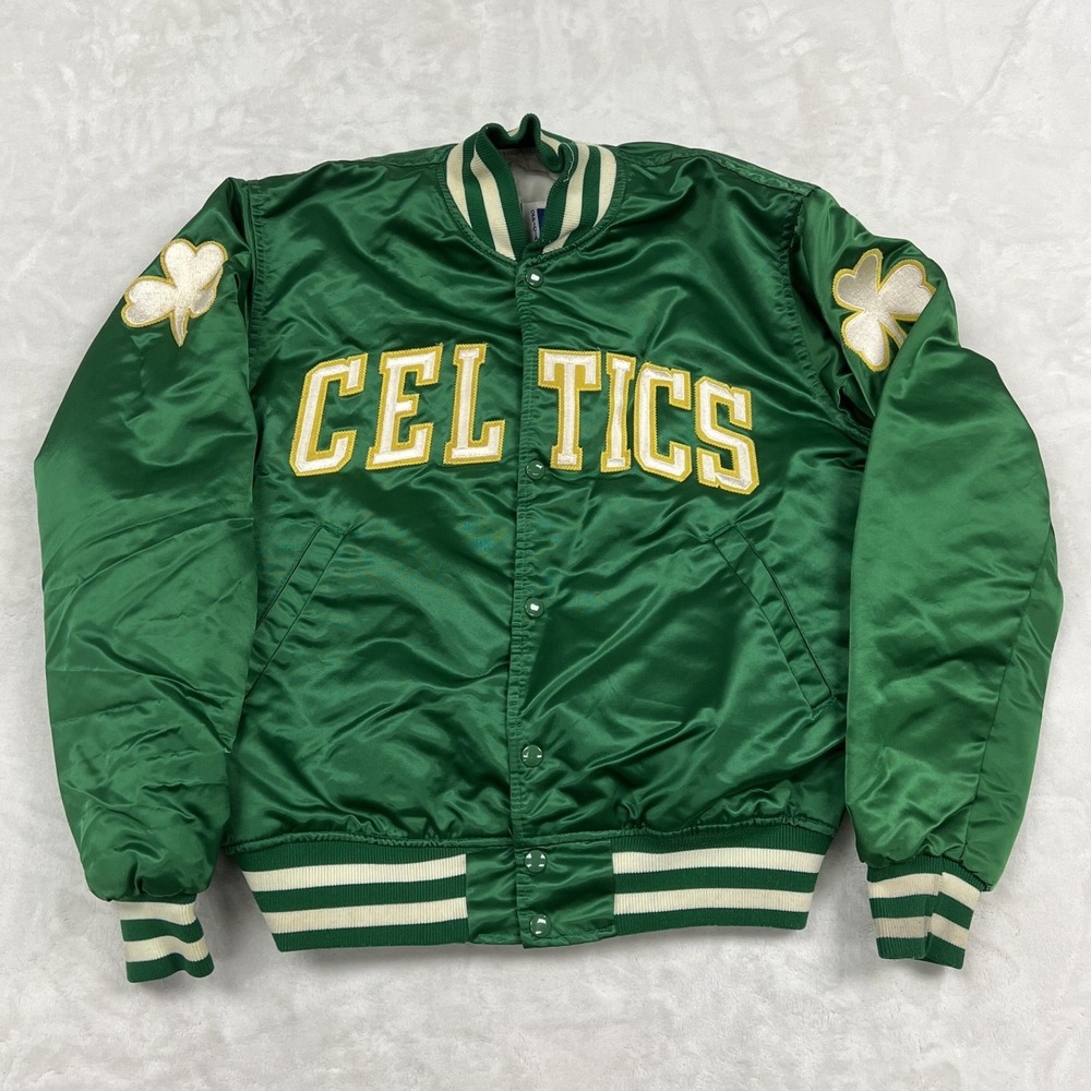 Starter Varsity Jacket Mens M Green Boston Celtics Vintage Satin NBA Snap Front